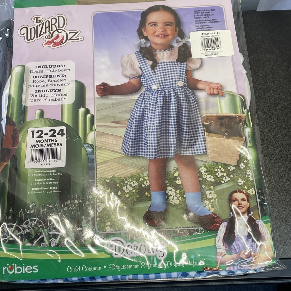 Wizard of Oz Dorothy Costume Dress Hair Bows Halloween Toddler Sz 12-24 M